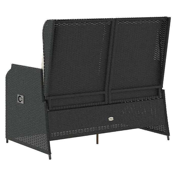 Furnicato Gartenbank PE-Rattan - B x T x H: 110 x 95 x 85 cm, Schwarz - Rückansicht einer schwarzen Rattan-Look Outdoor-Zweisitzer-Bank mit hoher Lehne.