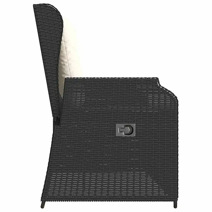 Furnicato Gartenbank PE-Rattan - B x T x H: 110 x 95 x 85 cm, Schwarz - Dunkelgrauer Rattan-Gartenstuhl mit cremefarbenem Kissen und verstellbarem Rückenlehnenmechanismus.
