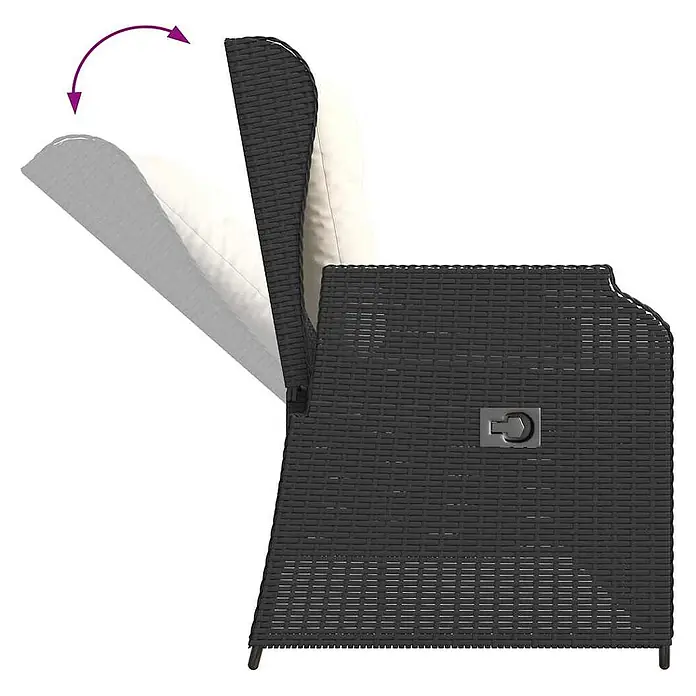 Furnicato Gartenbank PE-Rattan - B x T x H: 110 x 95 x 85 cm, Schwarz - Schwarzer Polyrattan-Gartenstuhl mit Cremekissen und verstellbarer Rückenlehne.