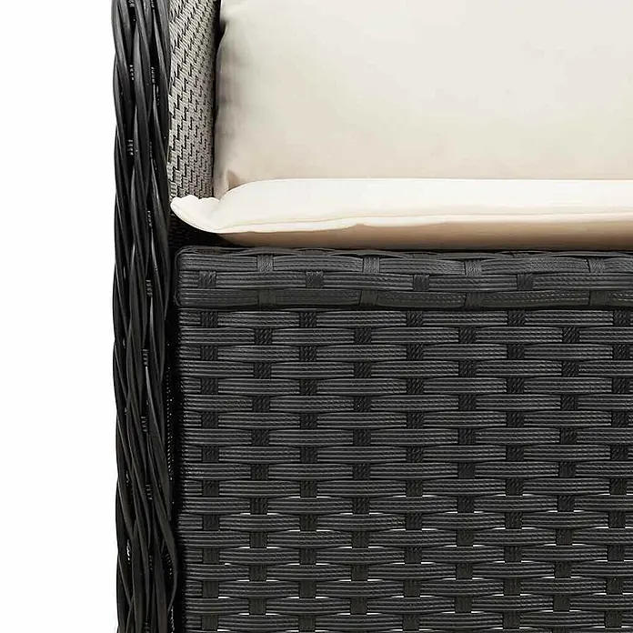 Furnicato Gartenbank PE-Rattan - B x T x H: 110 x 95 x 85 cm, Schwarz - Dunkelgrauer Polyrattan-Gartenstuhl mit cremefarbenen Kissen.