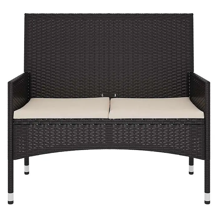 Furnicato Gartenbank - Schwarz und Creme - Dunkelbraune Polyrattan 2-Sitzer Gartenbank mit hellbeigen Sitzkissen.