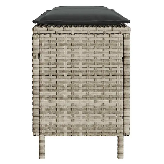 Furnicato Gartenbank PE-Rattan - B x T x H: 110 x 30 x 40,5 cm, Hellgrau und Dunkelgrau - Hellgrauer geflochtener Outdoor-Hocker mit dunkelgrauem Kissen.
