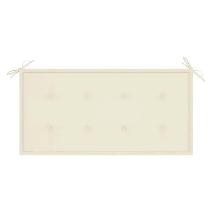 Furnicato Gartenbank Teakholz lackiert - B x T x H: 112 x 55 x 94 cm, Creme - Rechteckiges hellbeiges Kissen mit sechs Knopfheftungen und Bindebändern an zwei Ecken.