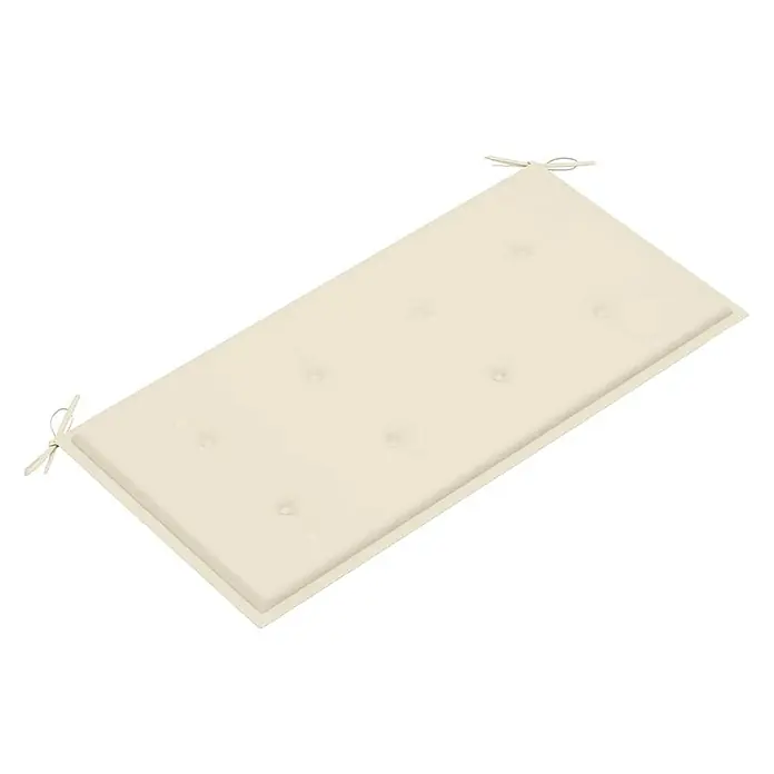 Furnicato Gartenbank Teakholz lackiert - B x T x H: 112 x 55 x 94 cm, Creme - Cremefarbenes, getuftetes, rechteckiges Kissen mit Bändern.