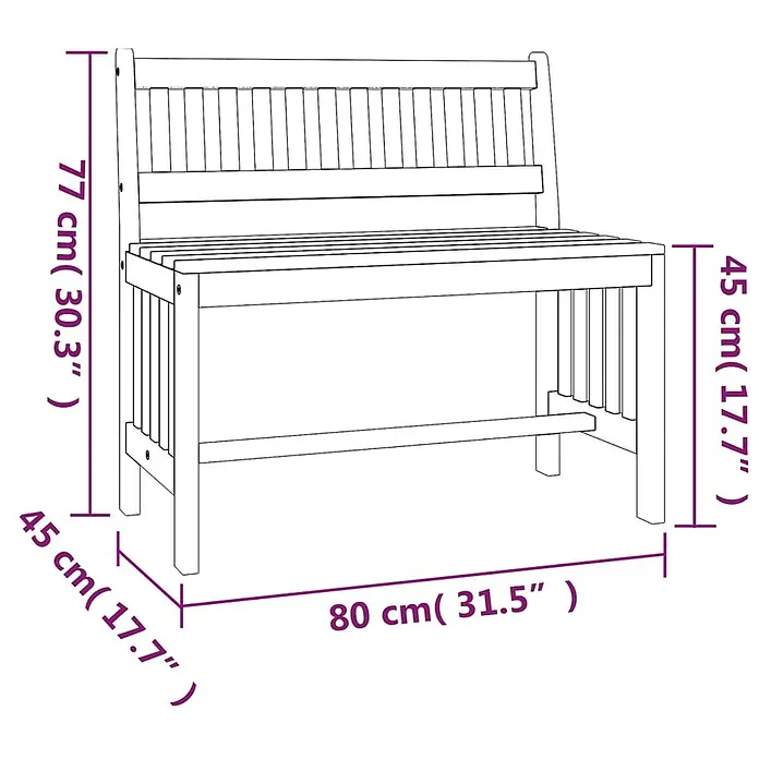 Furnicato Gartenbank Eukalyptusholz geölt - B x T x H: 45 x 80 x 77 cm, Braun - Holzgartenbank mit Rückenlehne, 80 cm breit, 77 cm hoch und 45 cm tief.