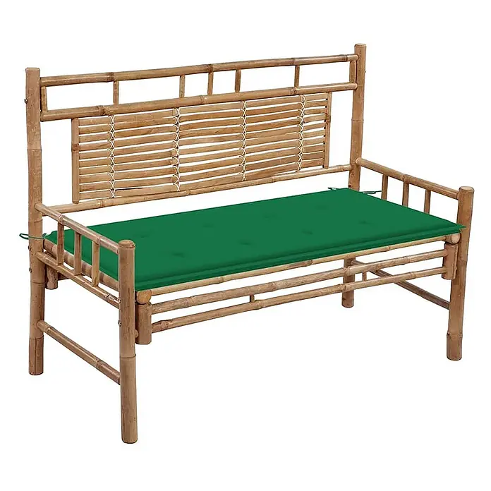 Furnicato Gartenbank Bambus - B x T x H: 55 x 120 x 90 cm, Grün - Gartenbank aus Bambus mit grünem Kissen.