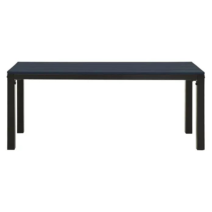 Furnicato Gartenbank WPC - B x T x H: 110 x 39 x 45 cm, Schwarz - Rechteckiger Tisch mit dunkelblauer Lattenplatte und schwarzem Metallgestell.