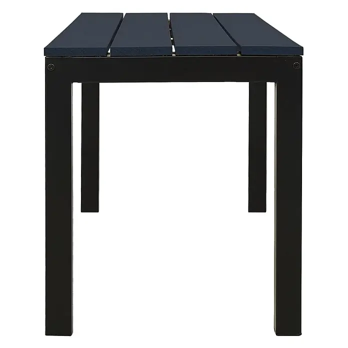 Furnicato Gartenbank WPC - B x T x H: 110 x 39 x 45 cm, Schwarz - Dunkelblauer Lamellentischplatte auf schwarzem Metallgestell und Beinen.