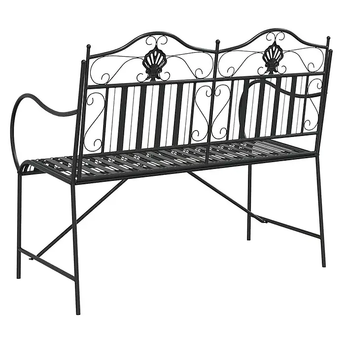 Furnicato Gartenbank Stahl - B x T x H: 59 x 103,5 x 89 cm, Schwarz - Schwarze Gartenbank aus Metall mit dekorativer, geschwungener Rückenlehne und Muschelverzierungen. Lattenrostsitz.