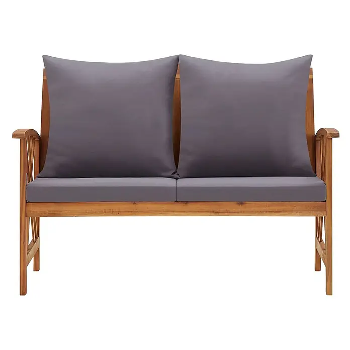 Furnicato Gartenbank Akazien-Massivholz geölt - B x T x H: 119 x 67 x 83 cm, braun und dunkelgrau - Zweisitzer Gartenbank aus Akazienholz mit dunkelgrauen Sitz- und Rückenkissen.