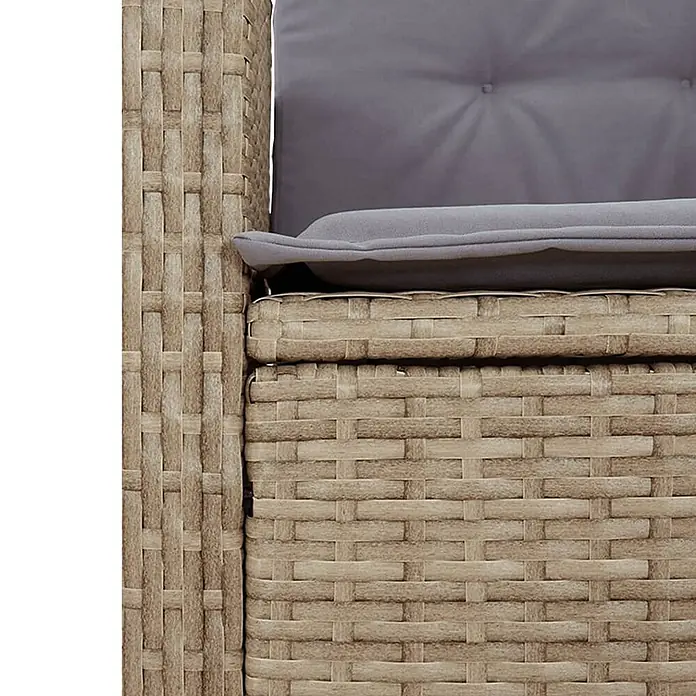Furnicato Gartenbank - B x T x H: 86 x 86 x 93 cm, Beige und Grau - Detail von hellbraunen geflochtenen Gartenmöbeln mit grauen Sitz- und Rückenkissen.