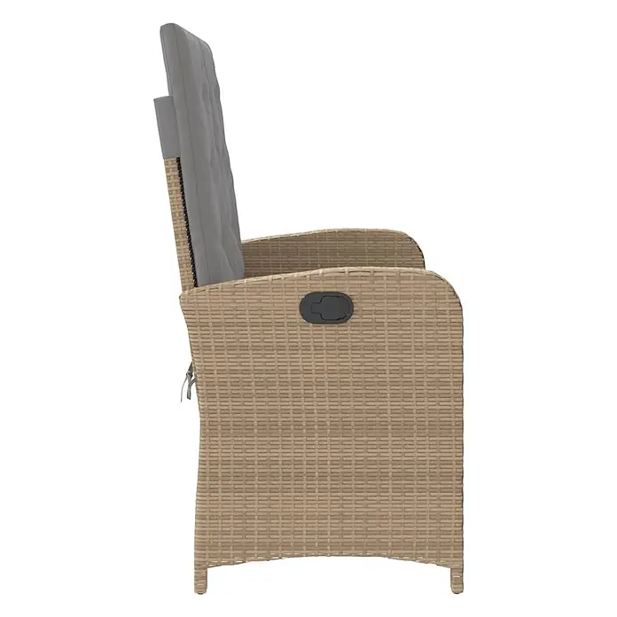 Furnicato Gartenbank - B x T x H: 86 x 86 x 93 cm, Beige und Grau - Hellbrauner Rattan-Relaxstuhl mit grauen Kissen, Seitenansicht.