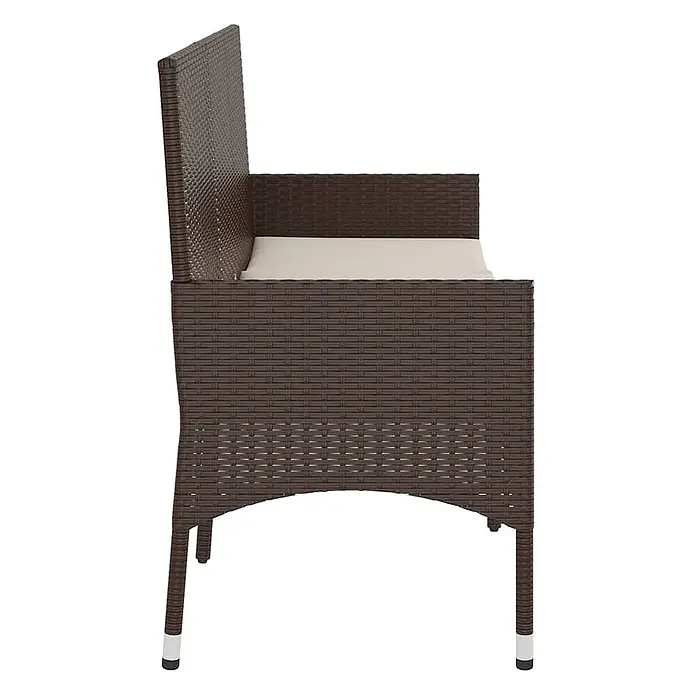 Furnicato Gartenbank - Braun - Braunes Rattan-Gartensofa mit hellem beigem Kissen.