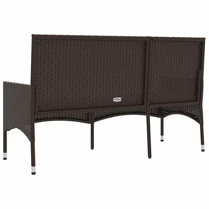 Furnicato Gartenbank - Braun - Braunes Polyrattan Gartensofa, Rückansicht, mit zwei Rückenlehnen und Beinen.