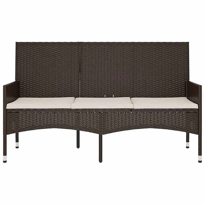 Furnicato Gartenbank - Braun - Braune Polyrattan Gartenbank mit drei beigen Sitzkissen und integriertem Stauraum.