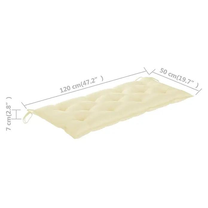 Furnicato Gartenbank Akazienholz geölt - B x T x H: 58 x 120 x 90 cm, Creme - Cremefarbenes, rechteckiges, getuftetes Sitzkissen mit Bändern.
