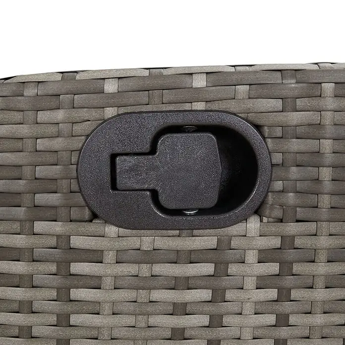 Furnicato Gartenbank - B x T x H: 59 x 86 x 93 cm, Grau - Dunkelgrauer Recliner-Auslösehebel auf einer grauen, geflochtenen Rattan-Oberfläche.