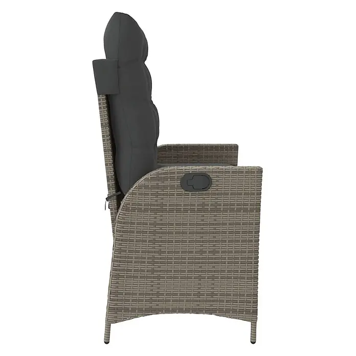Furnicato Gartenbank - B x T x H: 59 x 86 x 93 cm, Grau - Seitenansicht eines beigefarbenen Rattan-Liegesessels mit dunkelgrauen Polstern und Liegehebel.