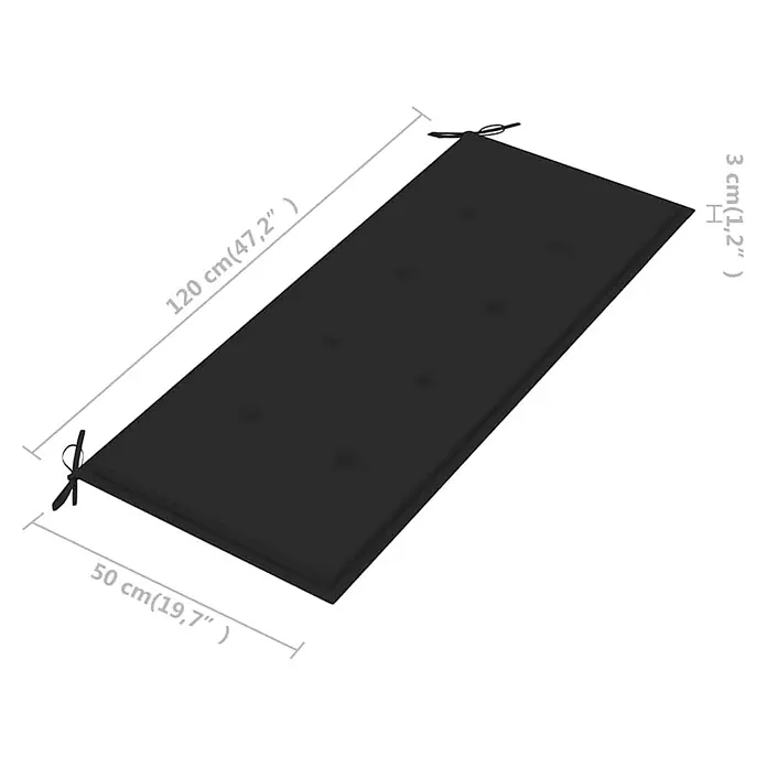 Furnicato Gartenbank - B x T x H: 120 x 60 x 89 cm, Schwarz - Schwarzes getuftetes rechteckiges Kissen mit Bändern, 120x50x3 cm groß.