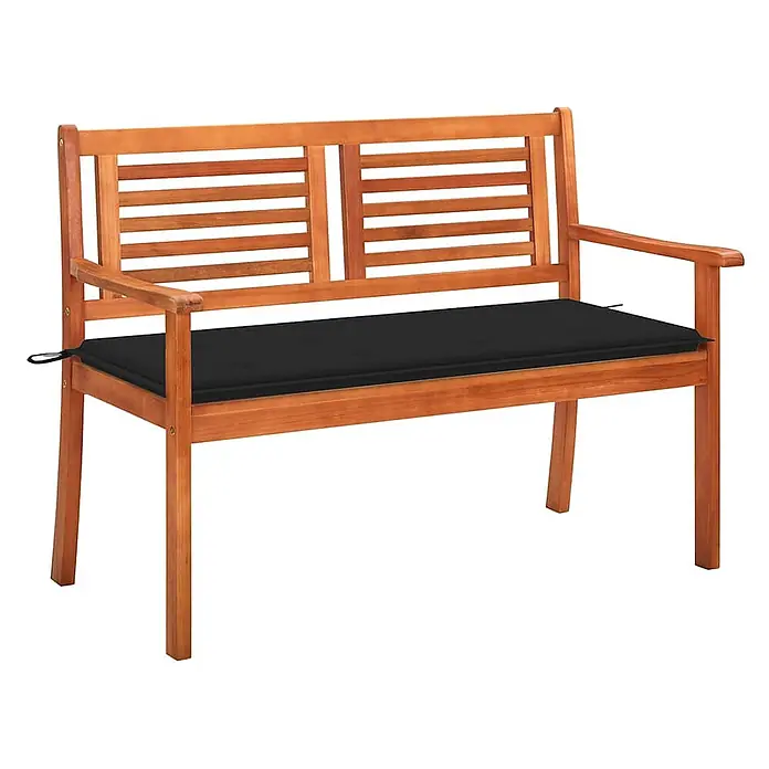 Furnicato Gartenbank - B x T x H: 120 x 60 x 89 cm, Schwarz - Holz-Gartenbank mit schwarzem Sitzkissen.