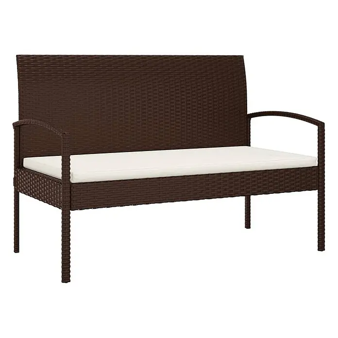 Furnicato Gartenbank PE-Rattan - B x T x H: 58 x 105 x 74 cm, Braun - Braune Rattan-Gartenbank mit weißem Kissen für bequemes Sitzen.