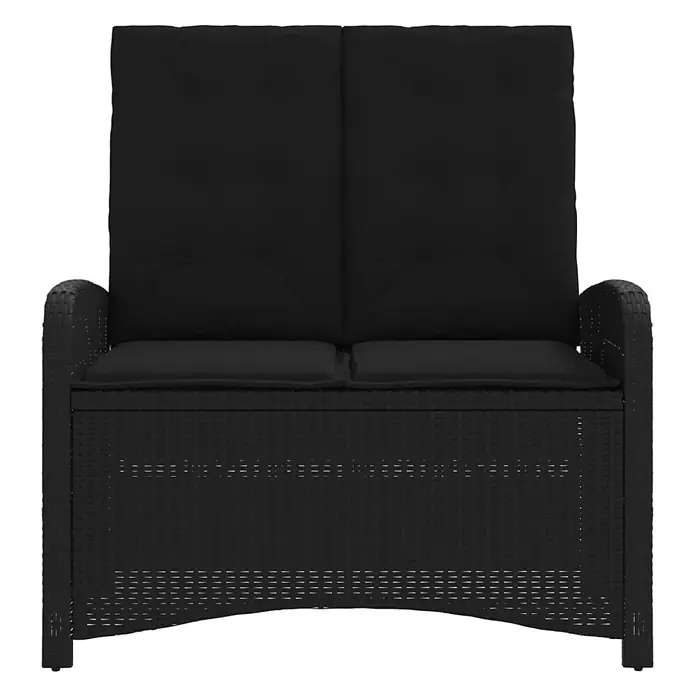 Furnicato Gartenbank - B x T x H: 59 x 86 x 93 cm, Schwarz - Schwarze Rattan-Zweisitzer-Gartenbank mit schwarzen Sitz- und Rückenkissen.