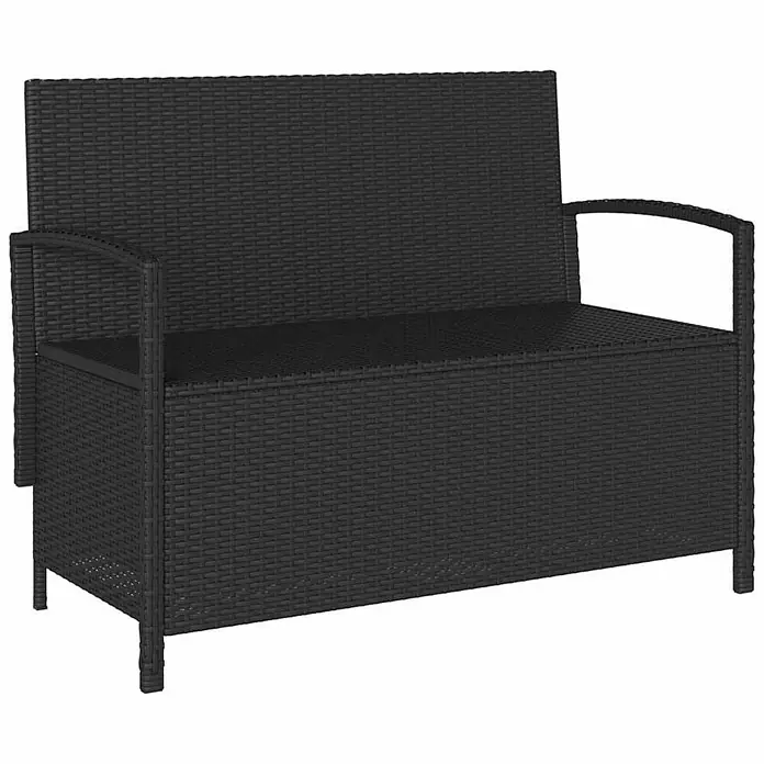 Furnicato Gartenbank PE-Rattan - B x T x H: 111 x 56 x 87 cm, Schwarz und Creme - Schwarze Polyrattan Outdoor-Aufbewahrungsbank mit Rückenlehne und Armlehnen.