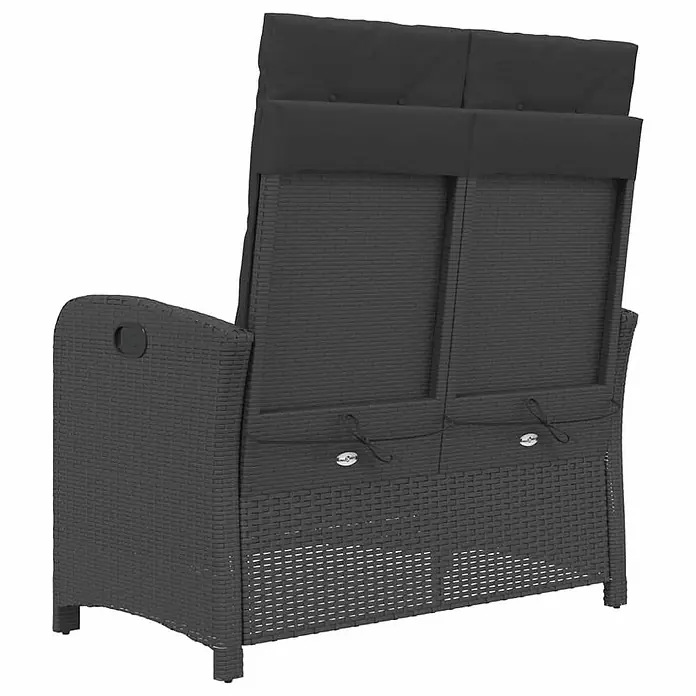 Furnicato Gartenbank - B x T x H: 59 x 86 x 93 cm, Schwarz - Rückansicht einer dunkelgrauen 2-Sitzer Gartenbank aus Polyrattan mit passenden Rückenkissen.