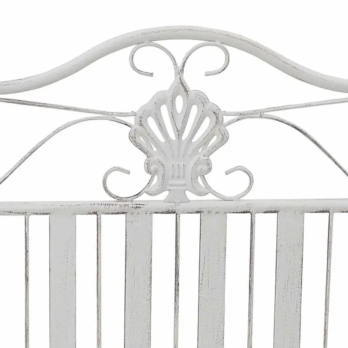 Furnicato Gartenbank Stahl Antik-Weiß - B x T x H: 59 x 103,5 x 89 cm, Weiß - Weißes Used-Look Metall-Rückenteil mit Zierranken und mittigem Muschelmotiv.