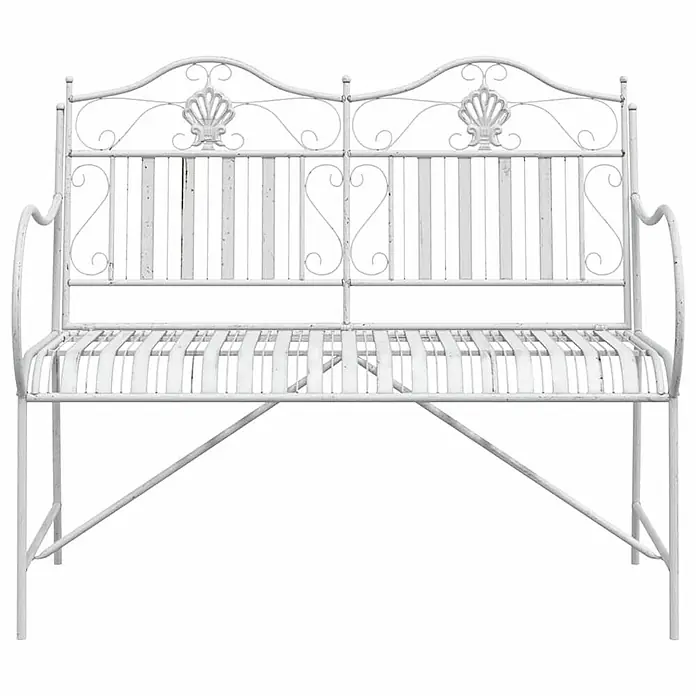 Furnicato Gartenbank Stahl Antik-Weiß - B x T x H: 59 x 103,5 x 89 cm, Weiß - Weiße Metall-Gartenbank mit dekorativer Rückenlehne.