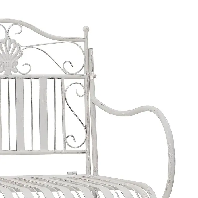 Furnicato Gartenbank Stahl Antik-Weiß - B x T x H: 59 x 103,5 x 89 cm, Weiß - Weißer Shabby-Chic-Metallgartenstuhl mit geschwungener Rückenlehne und Armlehne.