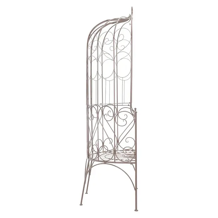 Furnicato Gartenbank Schmiedeeisen Antik-Braun - B x T x H: 95 x 54 x 200 cm, Braun - Dekorativer taupefarbener Metall-Pflanzständer mit zwei Ablagen und gewölbter Rankhilfe.