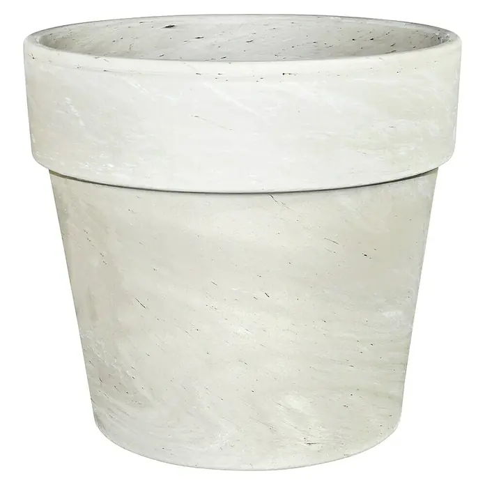Pflanztopf Calima - Außenmaß (Ø x H): 28 x 24,5 cm, Naturmaterialien, Granit - Nahaufnahme eines glatten, weißen Blumentopfes mit einem marmorierten Finish, ideal für Zimmerpflanzen und Gartenliebhaber.