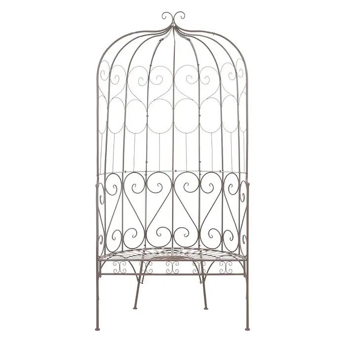 Furnicato Gartenbank Schmiedeeisen Antik-Braun - B x T x H: 95 x 54 x 200 cm, Braun - Geschwungene Metallgartenbank mit integriertem Rankgitter und Zierranken, bronze-grau.