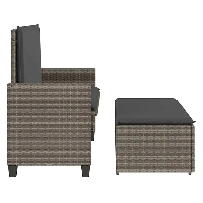 Furnicato Gartenbank - B x T x H: 55 x 55 x 97 cm, Grau - Graues Polyrattan-Loungeset für den Außenbereich mit dunkelgrauen Kissen, bestehend aus Sofateil und Hocker.