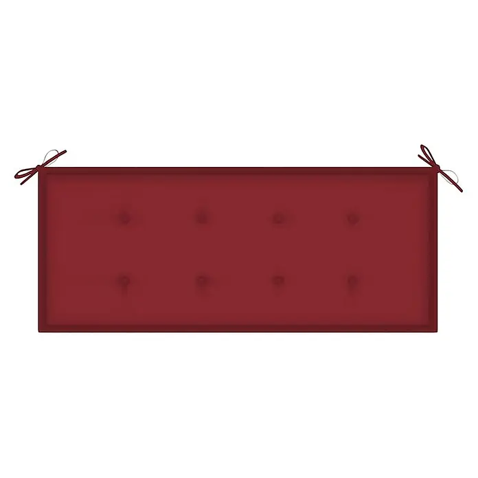 Furnicato Gartenbank Eukalyptusholz geölt - B x T x H: 120 x 60 x 89 cm, Weinrot - Rotes rechteckiges getuftetes Kissen mit Eckbändern.