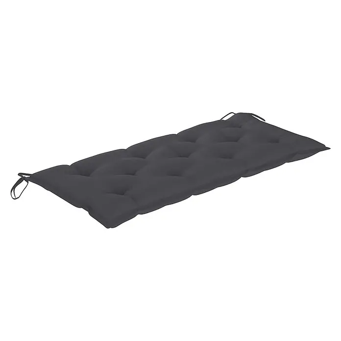 Furnicato Gartenbank Akazienholz geölt - B x T x H: 58 x 120 x 90 cm, Anthrazit - Dunkelgraues rechteckiges getuftetes Bankkissen mit Bändern.