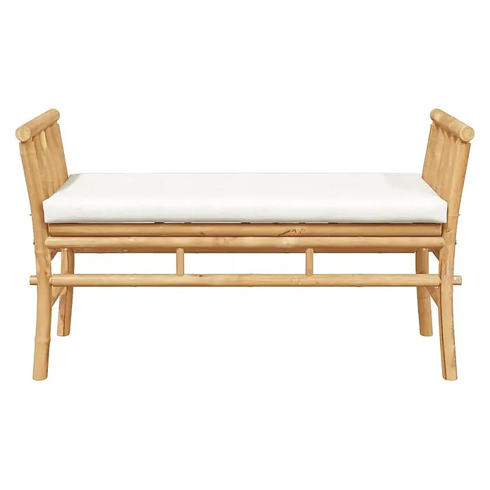 Furnicato Gartenbank - B x T x H: 38 x 38 x 65 cm, Cremeweiß - Bambusbank mit einem weißen Kissen.