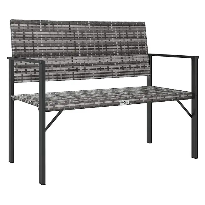 Furnicato Gartenbank PE-Rattan - B x T x H: 109 x 62 x 88 cm, Grau - Graue Gartenbank aus geflochtenem Polyrattan mit schwarzem Metallrahmen.