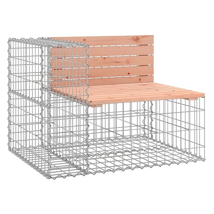 Furnicato Gartenbank Douglasien-Massivholz - B x T x H: 184 x 71 x 65,5 cm, Natürliches Douglasie - Gabionenbank mit verzinktem Stahlkäfig und Sitzfläche/Rückenlehne aus Naturholz.