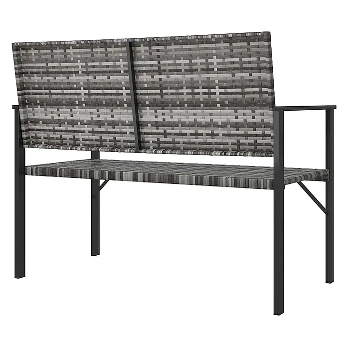 Furnicato Gartenbank PE-Rattan - B x T x H: 109 x 62 x 88 cm, Grau - Outdoorbank mit grauem Rattangeflecht auf Sitz und Rückenlehne, gestützt von einem schwarzen Metallrahmen.