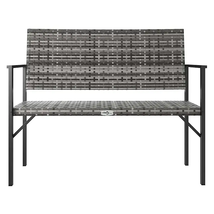Furnicato Gartenbank PE-Rattan - B x T x H: 109 x 62 x 88 cm, Grau - Geflochtene graue Gartenbank mit schwarzem Metallgestell.