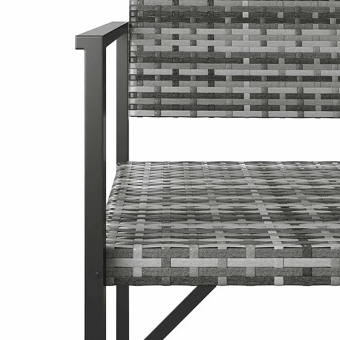 Furnicato Gartenbank PE-Rattan - B x T x H: 109 x 62 x 88 cm, Grau - Nahaufnahme eines grauen Rattanstuhls mit dunklem Metallrahmen und Armlehne.