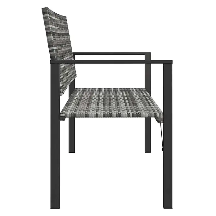 Furnicato Gartenbank PE-Rattan - B x T x H: 109 x 62 x 88 cm, Grau - Seitenansicht eines modernen Gartenstuhls mit schwarzem Metallrahmen und geflochtenem grau-weißem Sitz/Rücken.