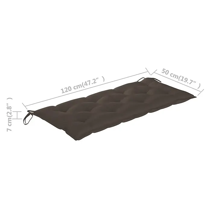 Furnicato Gartenbank Akazienholz geölt - B x T x H: 58 x 120 x 90 cm, Taupe - Braunes, getuftetes Kissen mit Bändern, 120x50x7 cm (47.2"x19.7"x2.8").