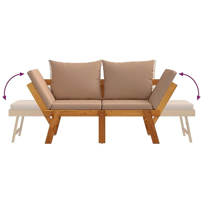 Furnicato Gartenbank Akazien-Massivholz Taupe - B x T x H: 205 x 74 x 66 cm, Taupe - Gartenbank aus Holz mit beigen Kissen und verstellbaren Armlehnen, als Liege umwandelbar.