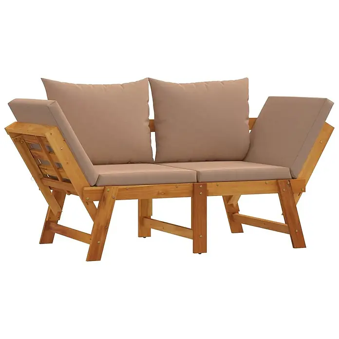 Furnicato Gartenbank Akazien-Massivholz Taupe - B x T x H: 205 x 74 x 66 cm, Taupe - Akazienholz-Zweisitzer-Gartensofa mit beigen Sitz- und Rückenkissen.