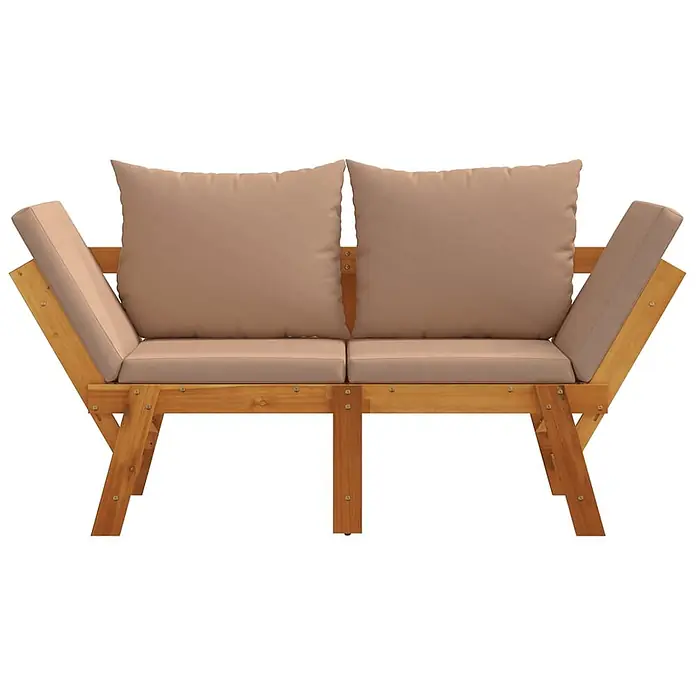 Furnicato Gartenbank Akazien-Massivholz Taupe - B x T x H: 205 x 74 x 66 cm, Taupe - Zweisitzer-Gartensofa aus Holz mit beigefarbenen Kissen.