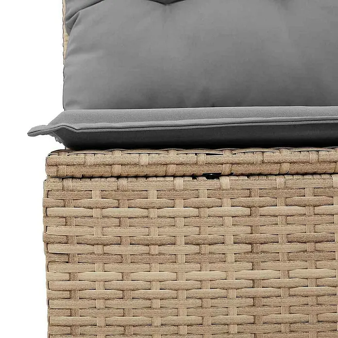 Furnicato Gartenbank - B x T x H: 67 x 108 x 95 cm, Beige und Grau - Geflochtene Rattan-Gartenmöbel mit grauen Sitz- und Rückenkissen.
