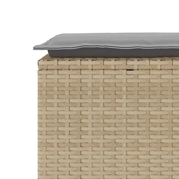 Furnicato Gartenbank - B x T x H: 110 x 40 x 44 cm, Beige und Grau - Beige Korbaufbewahrungsbox mit grauem Kissen.